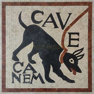 Cave canem black dog marble mosaic handmade tile medallion customizable design