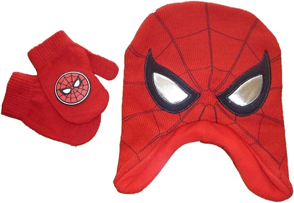 Sombrero con orejeras Spider-man para niños pequeños con ojos metálicos, forro polar y mitones Foto 1 de 1