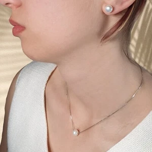 925 Silver Real Pearl Prom Wedding Jewellery Set Party Bridal Necklace Earrings - Picture 1 of 17