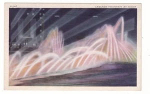 Chicago Century of Progress cartolina d'epoca / Fontana a cascata di notte - Foto 1 di 2