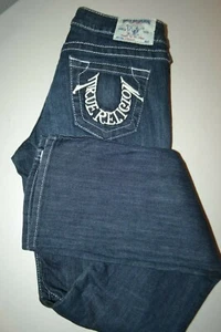 True Religion Women's Straight Embroidered U No Pocket Flaps Blue Jeans Sz 28x33 - Picture 1 of 12
