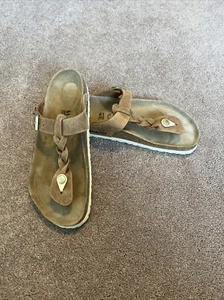 Birkenstock Gizeh Damen 41 Gr. 10 Geflochtenes Leder Braun Sandale Schuh Gekauft Italien - Bild 1 von 10