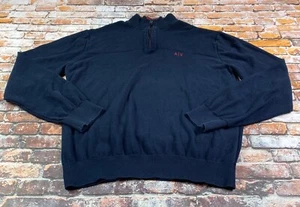 Armani Exchange Sweater Adult Large Navy Blue 1/4 Zip Long Sleeve Pullover Mens - Picture 1 of 11