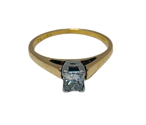 ANELLO ZALES DIAMANTE TAGLIO PRINCIPESSA 0,38ct ORO GIALLO 18k 1,8dwt TAGLIA 6,5 - Foto 1 di 12