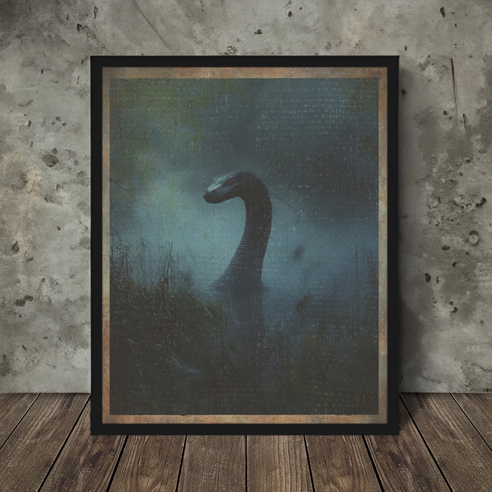 Vintage LOCH NESS MONSTER Wall Art, Nessie Nautical Decor, Cryptid Ocean Poster - Image 1 of 4