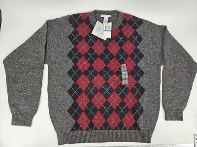 Geoffrey Beene Sweater Men's XL Gray Red ARGYLE 100% Lamb's Wool Preppy New - Изображение 1 из 3