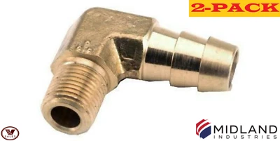 BRAND NEW! Midland Metal 1/4" Barb x 1/4 MNPT Brass Elbow 32039 2-PACK!! - Image 1 of 4