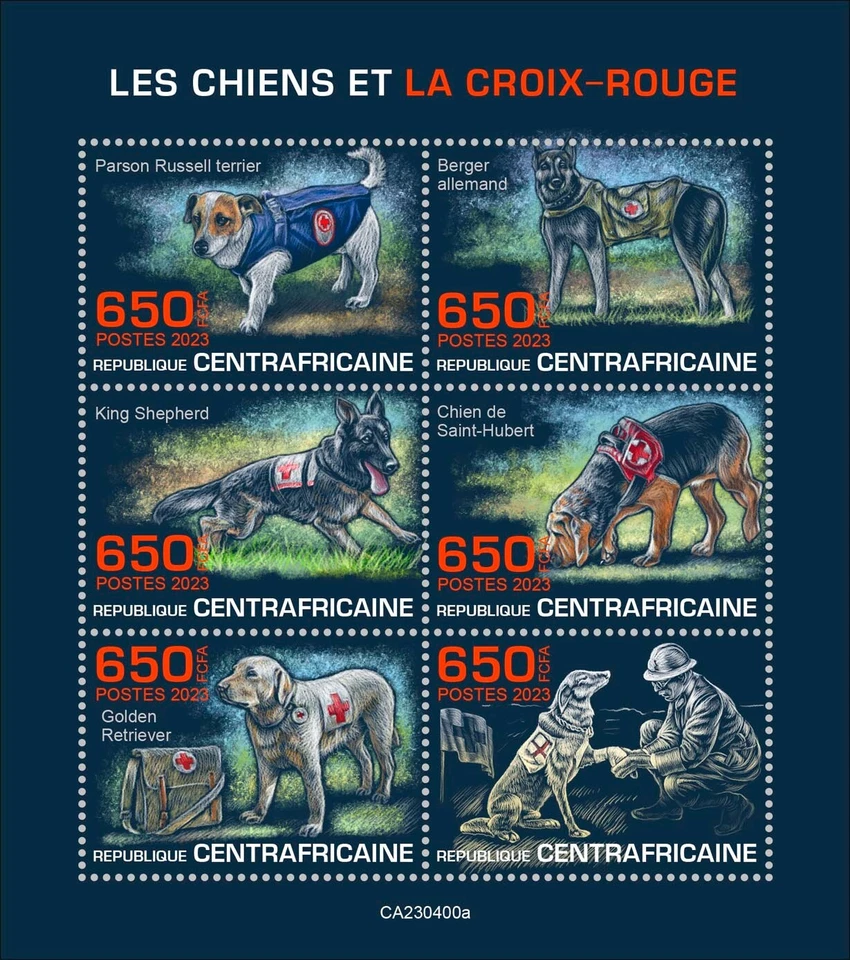 Selos de cães e da Cruz Vermelha, sem marca de charneira 2023 República Centro-Africana M/S - Imagem 1 de 1