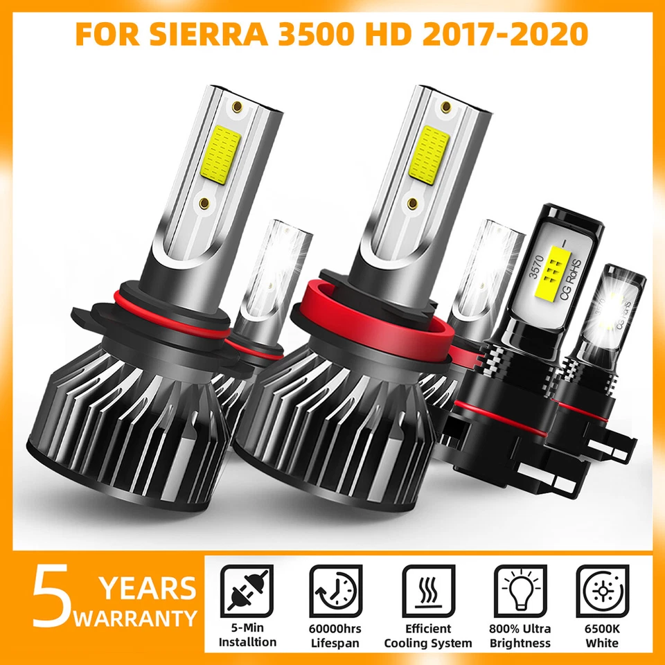 Kit de lâmpadas de faróis de LED 6X feixe de neblina alto baixo 6500K para GMC Sierra 3500 HD 17-20 - Imagem 1 de 4