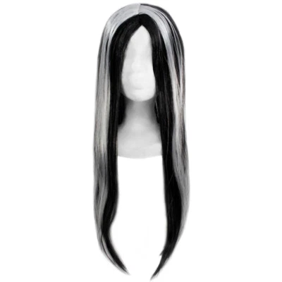 Long Black Wig with White Streaks ~ ZOMBIE GHOST GOTHIC VAMPIRE WITCH COSTUME - Image 1 of 2
