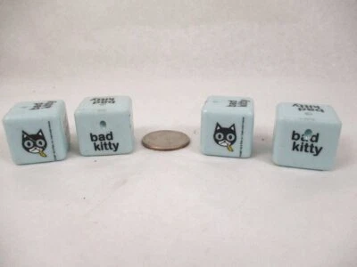 Lot 4 Fred is Red Loose Bad Kitty Beads 1" Light Blue Teal Black Image of Cat Fo - Image 1 of 4