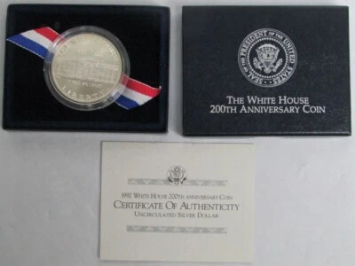 1992 D THE WHITE HOUSE BICENTENNIAL SILVER $1 DOLLAR BU COMMEMORATIVE OGP - Image 1 of 3