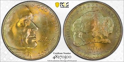 2005 P Bison Nickel 5C PCGS MS66 Rainbow Toning                             4333 - Image 1 of 4