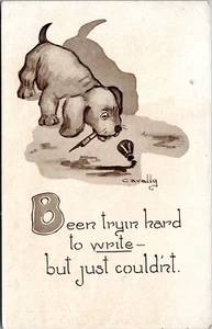 Humor Postkarte - Hund mit Feder und verschütteter Tinte - a/s Frederick Cavally - Bild 1 von 2