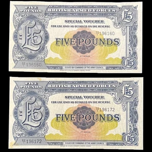 2x 1948 British 5 Pound Armed Forces Banknote Great Britain England War Bond - Picture 1 of 8