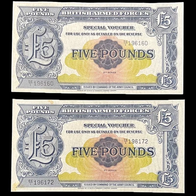 2x 1948 British 5 Pound Armed Forces Banknote Great Britain England War Bond - Image 1 of 4