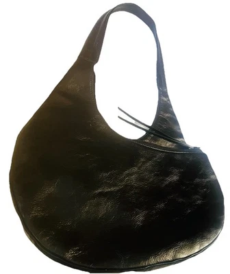 CLARKS HOBO SHOULDER BAG 2COMPARTMENTS BLACK PEBBLE LEATHER SILVER ZIP & BUTTON - Image 1 of 4