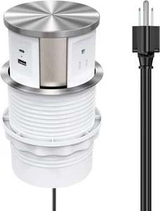 Retractable Recessed Power Strip w/3 Outlets 1 USB-A 1 USB-C Port for Countertop - Picture 1 of 7