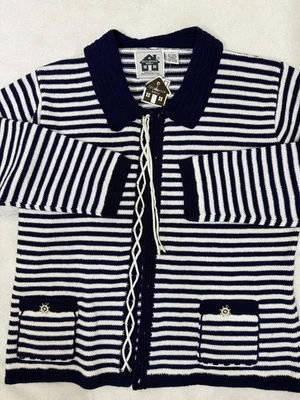 Suéter Cárdigan Storybook Tejidos Rayas Azul y Blanco con Ancla Talla L Nuevo con Etiquetas Foto 1 de 4