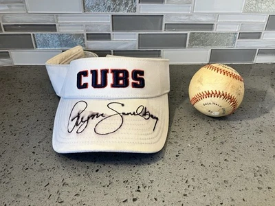 Ryne Sandberg Cubs автоматический козырек шляпа 1984 + бонус Пит Роуз выцветший подписанный бейсбол - Изображение 1 из 4
