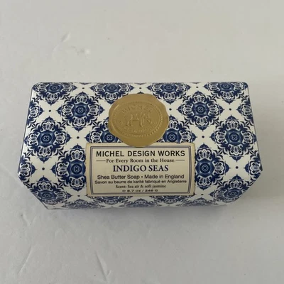 Jabón de barra de baño grande Michel Design Works Indigo Seas Karité 8,7 OZ Inglaterra Foto 1 de 3