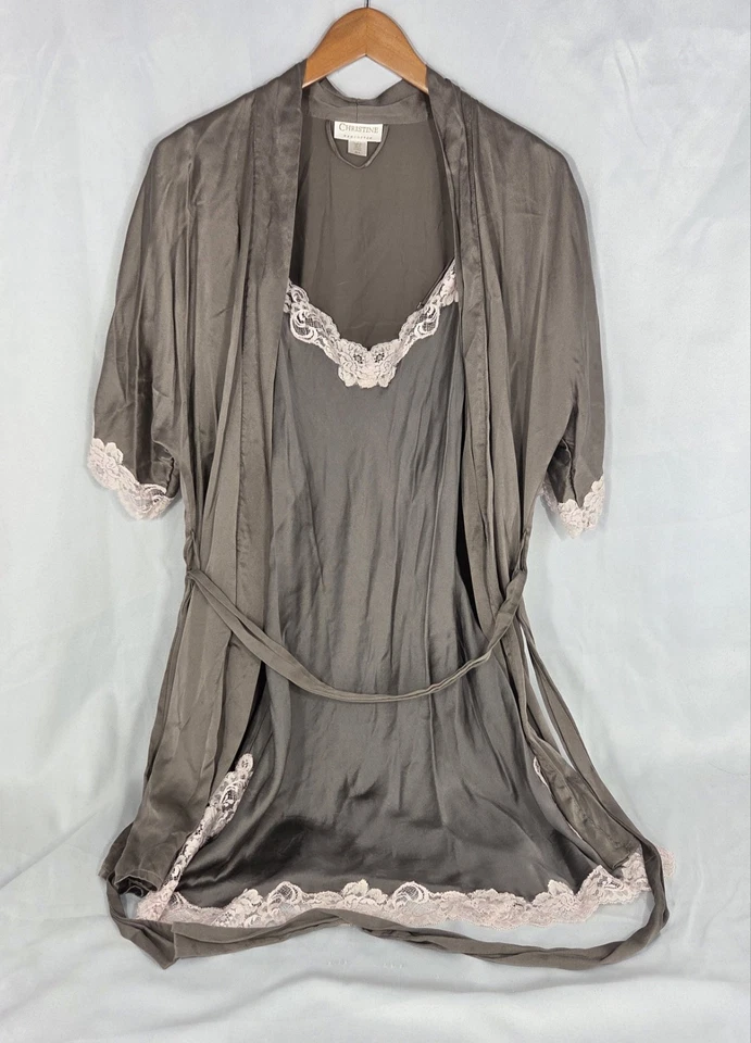 Christine Vancouver Seda Chemise Bata Moca Marrón Peignoir Camisón Conjunto S 0 De Colección Foto 1 de 4