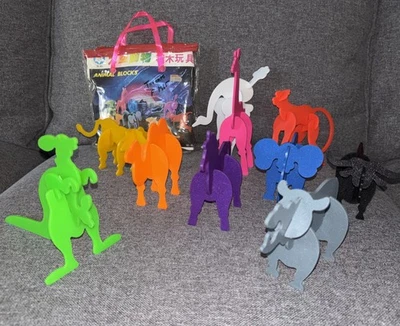 Vtg! 3D Plastic Puzzle Zoo Animals Learning Toy 80s Complete Set! NICE! - Image 1 of 4