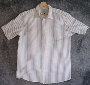 John Lewis Cotton Oxford Shirt Mens Size XL White Striped Short Sleeve Button Up - Picture 1 of 8
