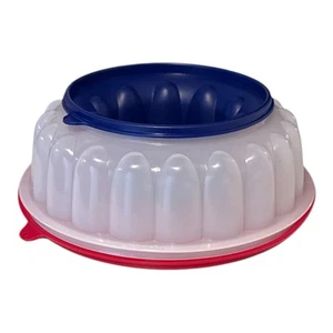 Tupperware Jello/Ice Ring Mold Sheer w/ Red & Blue Seals ~ 6 cups ~ BPA Free NEW - Picture 1 of 6