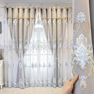 1 Pair European Double Layer Curtains with Valances for Living Room Luxury Ja... - Bild 1 von 3