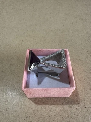 Anello Doppio Triangolo Argento 925 Con Ametista E Zirconi 14.6GR 18MM - Immagine 1 di 4