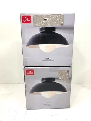 LOTE DE 2 Globos Eléctricos 1 Luz Selma Negro Mate Montaje Al Ras Blanco Vidrio Ópalo Foto 1 de 3