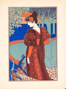 Louis Rhead - La Femme au Paon (1897) Original Lithographie - L’Estampe Moderne - Bild 1 von 3