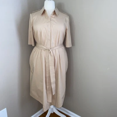 Lane Bryant Tan Khaki Collared Belt Button Shirt Knee Length Dress Plus Size 18W - Image 1 of 4