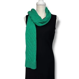 Talbots Green Cable Knit Scarf with Navy Flecks - Picture 1 of 5