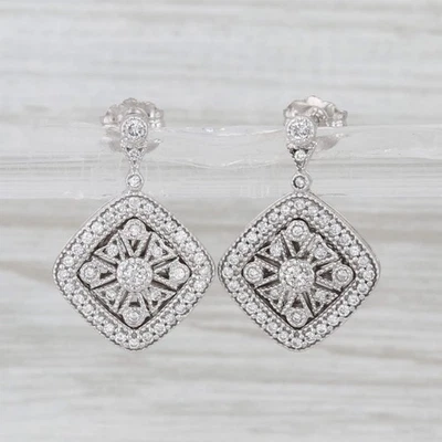 0.50ctw Diamond Filigree Drop Earrings 14k White Gold — 第 1/4 张图片