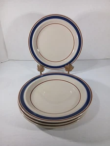Brick Oven Cirque Blue Stoneware Blue Brown Bands Salad Plate 8 In NEW Set Of 4 - Picture 1 of 9