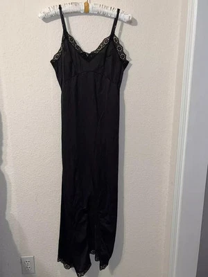 VTG Slip Dress Whimsy Goth Fairy Black Nylon Lace Bodice 36 L  JCPenney Slit - Image 1 of 4