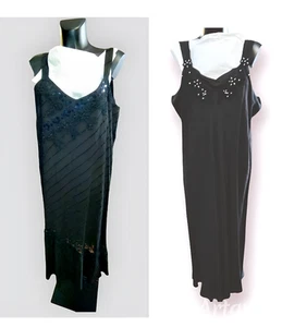 Women's Long Black Embroidered Dress 100% Pure Linen Large Sizes Special Offer - Picture 1 of 42