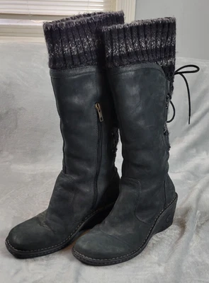 UGG Mujer Botas Talla 9 Skylair Alto Negro Gamuza Suéter Tejido Cuña Botas Cordones Foto 1 de 4