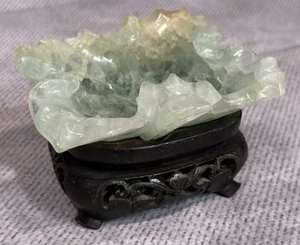 ANTIQUE Chinese Fluorite Brush Washer on Carved Wood Stand Scholar’s Object - Picture 1 of 12