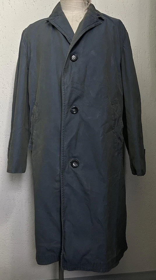 1960s Men’s European Green Rain Coat Trench Vintage Cotton 42 Large - Image 1 of 4