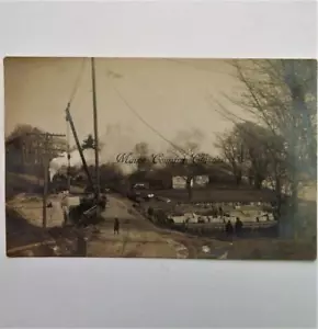 Cava carico granito su chiatta piccolo ponte fiume 1910 vera foto cartolina - Foto 1 di 3
