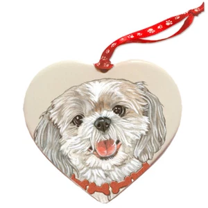 Shih Tzu Porcelain Pet Gift Heart Ornament - Picture 1 of 2
