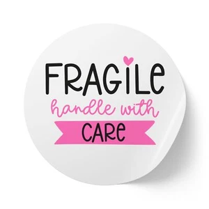Fragile Handle With Care Round Sticker Label Rolls - Picture 1 of 9