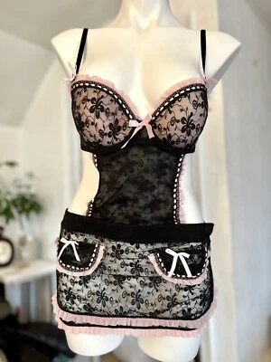 Native Intimates / French Maid / 34B / Black & Pink Lace / Underwire Push Up - Image 1 of 4