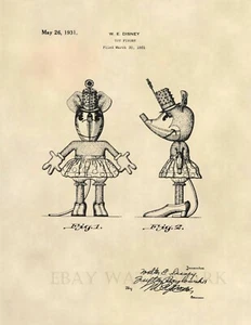 Minnie Mouse Walt Disney Official 1931 US Patent Art Print - Vintage Antique 547 - Picture 1 of 3