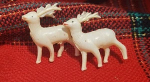 Lot of 2 Vintage Mini Tiny Small White Plastic Reindeer Rudolph Christmas 1"high - Picture 1 of 6