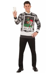 Forum Novelties Elfie Selfie Elf Snowflakes Adult Ugly Christmas Sweater - Picture 1 of 2