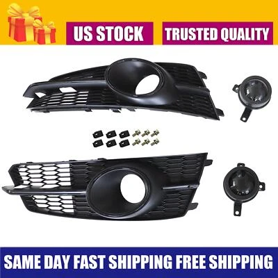 For Audi S6 A6 2016-17-18 Honeycomb Grille RS6 Style Fog Light Grill Cover Black - Imagem 1 de 4